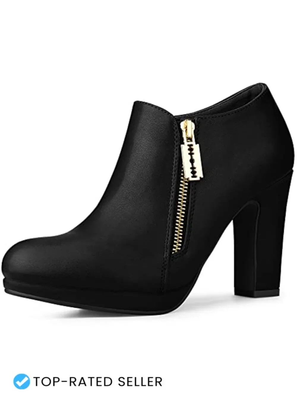 Allegra K Women's Platform Round Toe Chunky Heel Ankle Booties Faux Leather